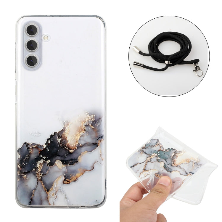 For Samsung Galaxy S23+ 5G Hollow Marble Pattern TPU Shockproof Phone Case with Neck Strap Rope