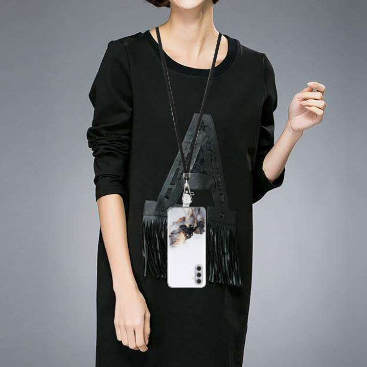 For Samsung Galaxy S23+ 5G Hollow Marble Pattern TPU Shockproof Phone Case with Neck Strap Rope