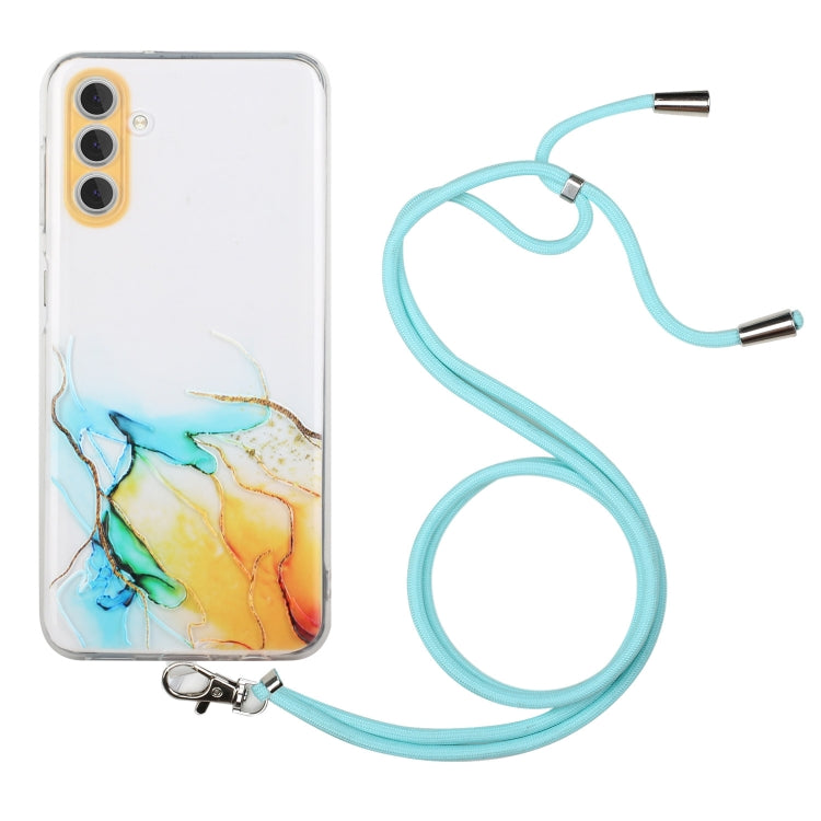 For Samsung Galaxy S23+ 5G Hollow Marble Pattern TPU Shockproof Phone Case with Neck Strap Rope