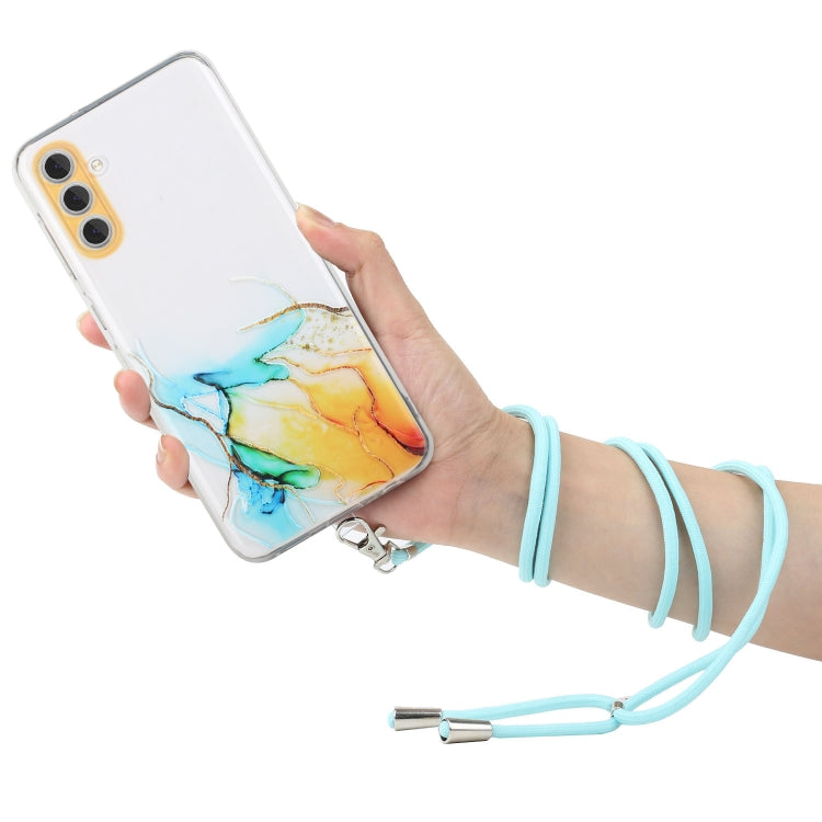 For Samsung Galaxy S23+ 5G Hollow Marble Pattern TPU Shockproof Phone Case with Neck Strap Rope