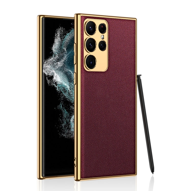 For Samsung Galaxy S23 Ultra 5G GKK Plating TPU + Leather Full Coverage Phone Case