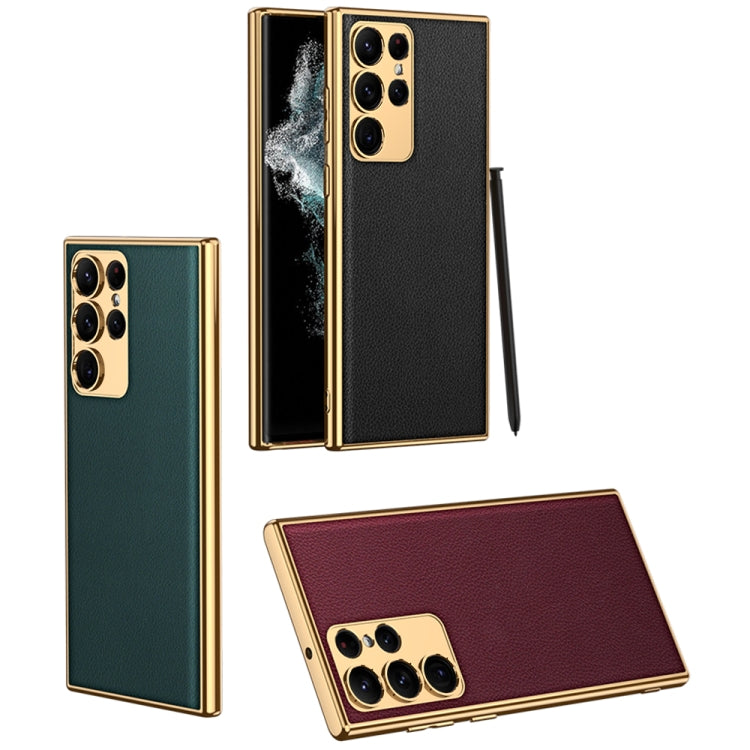 For Samsung Galaxy S23 Ultra 5G GKK Plating TPU + Leather Full Coverage Phone Case