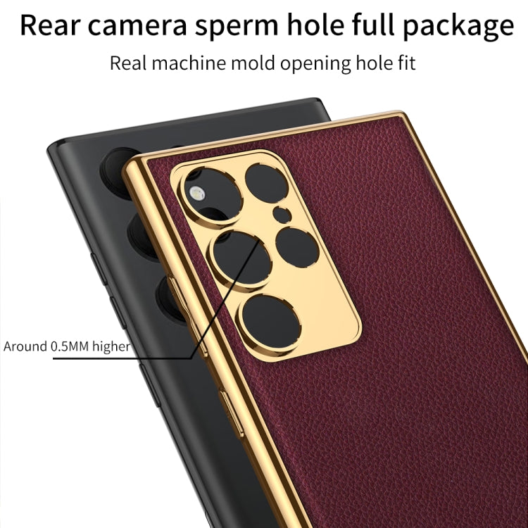 For Samsung Galaxy S23 Ultra 5G GKK Plating TPU + Leather Full Coverage Phone Case