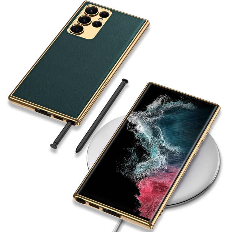 For Samsung Galaxy S23 Ultra 5G GKK Plating TPU + Leather Full Coverage Phone Case