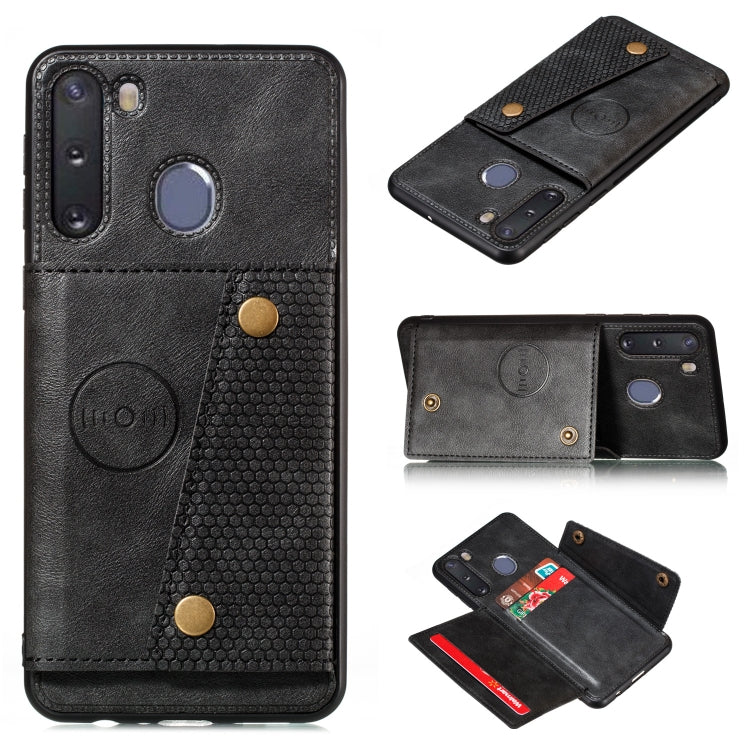 For Galaxy A21 PU + TPU Shockproof Magnetic Protective Case with Card Slots