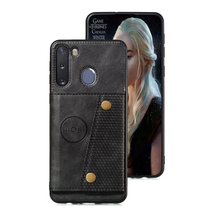 For Galaxy A21 PU + TPU Shockproof Magnetic Protective Case with Card Slots