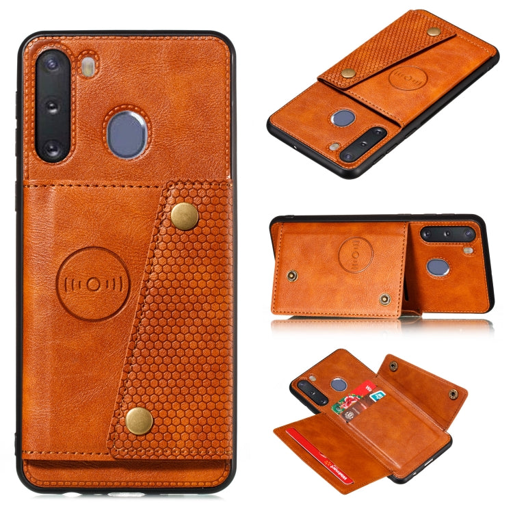 For Galaxy A21 PU + TPU Shockproof Magnetic Protective Case with Card Slots