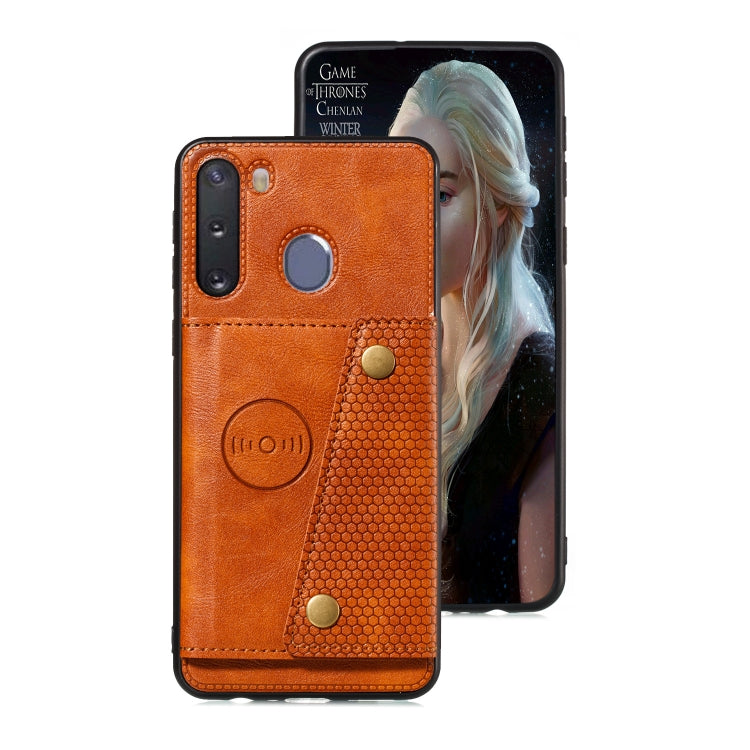 For Galaxy A21 PU + TPU Shockproof Magnetic Protective Case with Card Slots