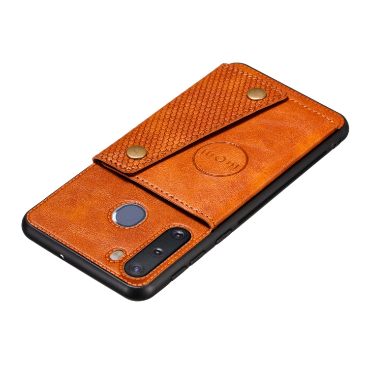 For Galaxy A21 PU + TPU Shockproof Magnetic Protective Case with Card Slots