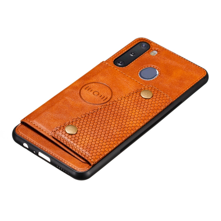 For Galaxy A21 PU + TPU Shockproof Magnetic Protective Case with Card Slots