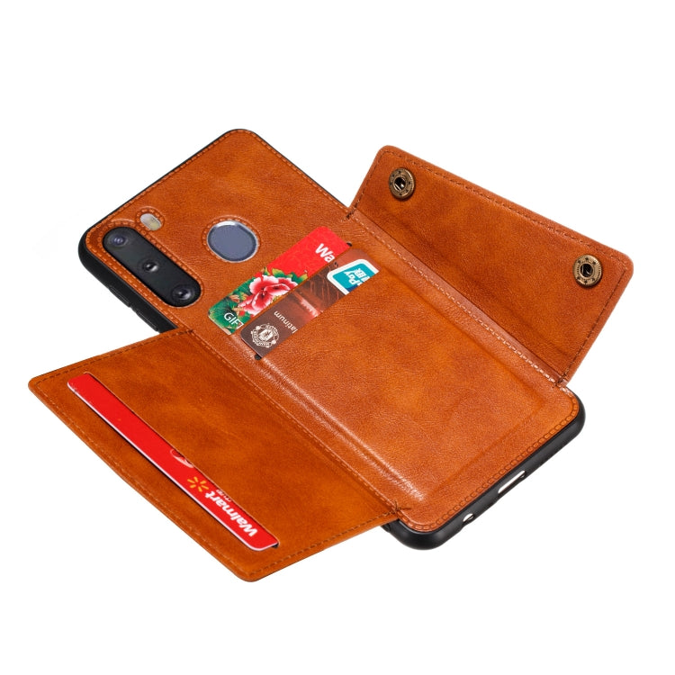 For Galaxy A21 PU + TPU Shockproof Magnetic Protective Case with Card Slots
