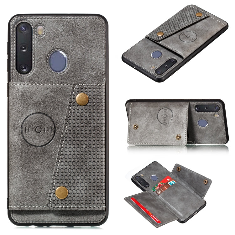 For Galaxy A21 PU + TPU Shockproof Magnetic Protective Case with Card Slots