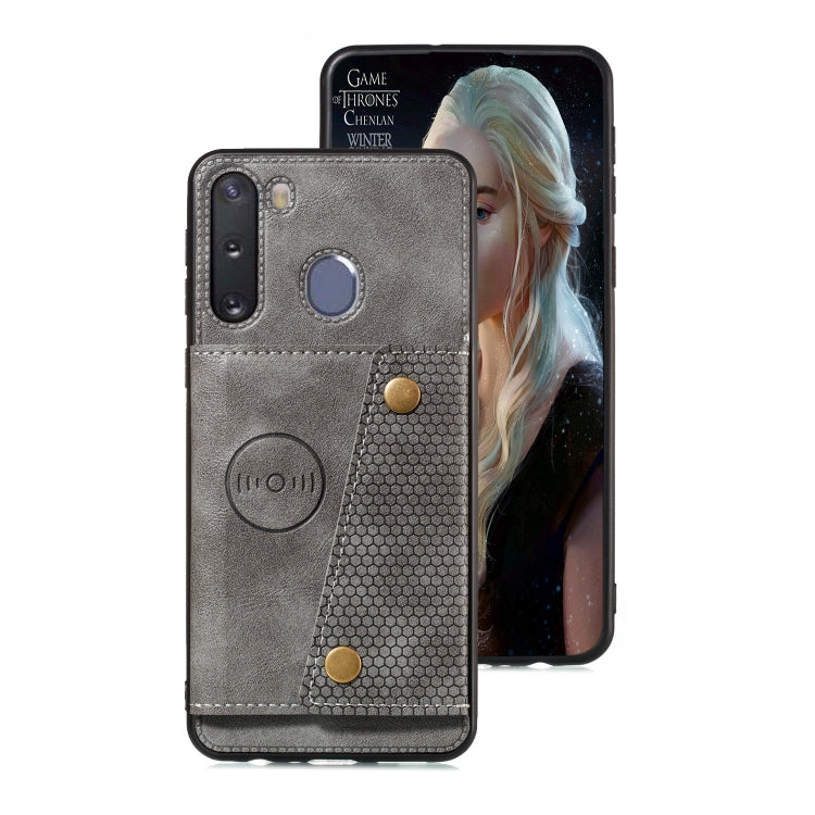 For Galaxy A21 PU + TPU Shockproof Magnetic Protective Case with Card Slots