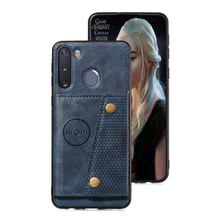 For Galaxy A21 PU + TPU Shockproof Magnetic Protective Case with Card Slots
