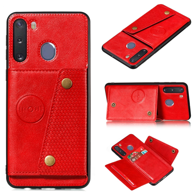 For Galaxy A21 PU + TPU Shockproof Magnetic Protective Case with Card Slots