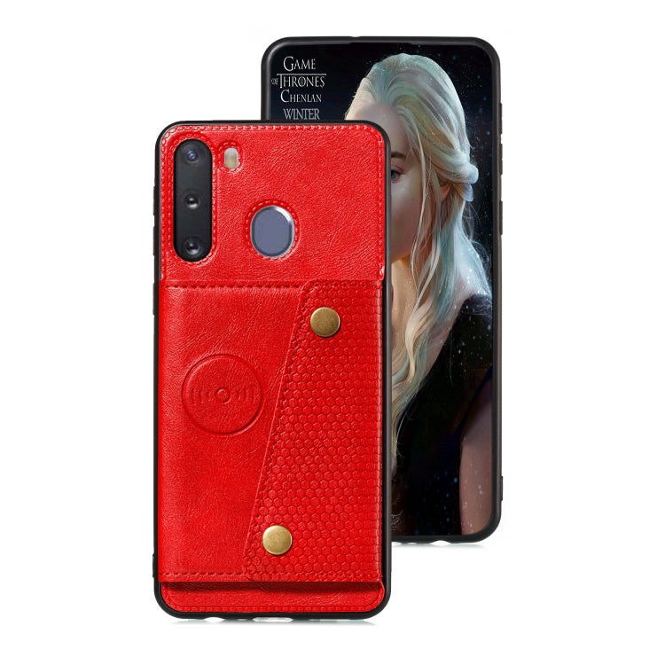 For Galaxy A21 PU + TPU Shockproof Magnetic Protective Case with Card Slots