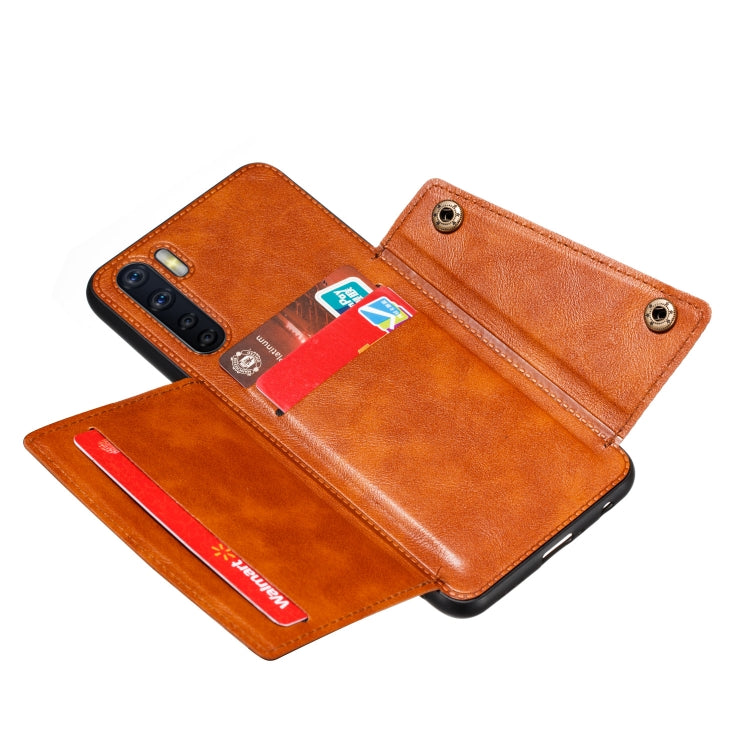 For OPPO A91 PU + TPU Shockproof Magnetic Protective Case with Card Slots