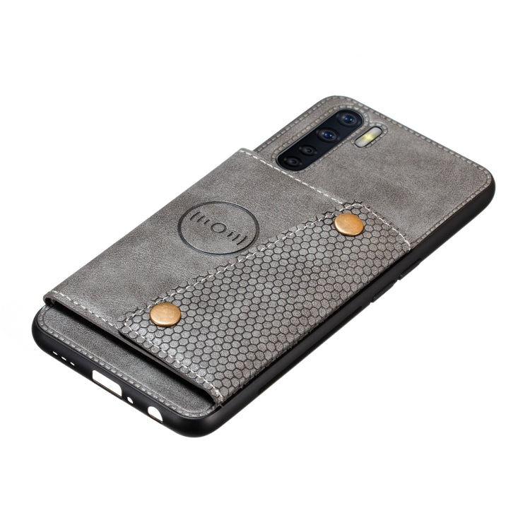 For OPPO A91 PU + TPU Shockproof Magnetic Protective Case with Card Slots