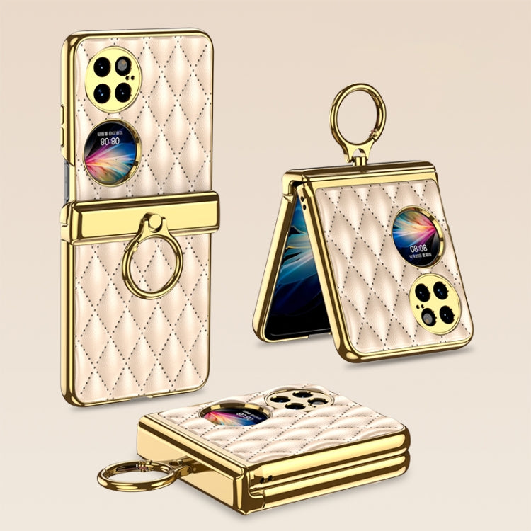 For Huawei P50 Pocket GKK Magnetic Shaft Electroplating Rhombic Plain Leather Phone Case