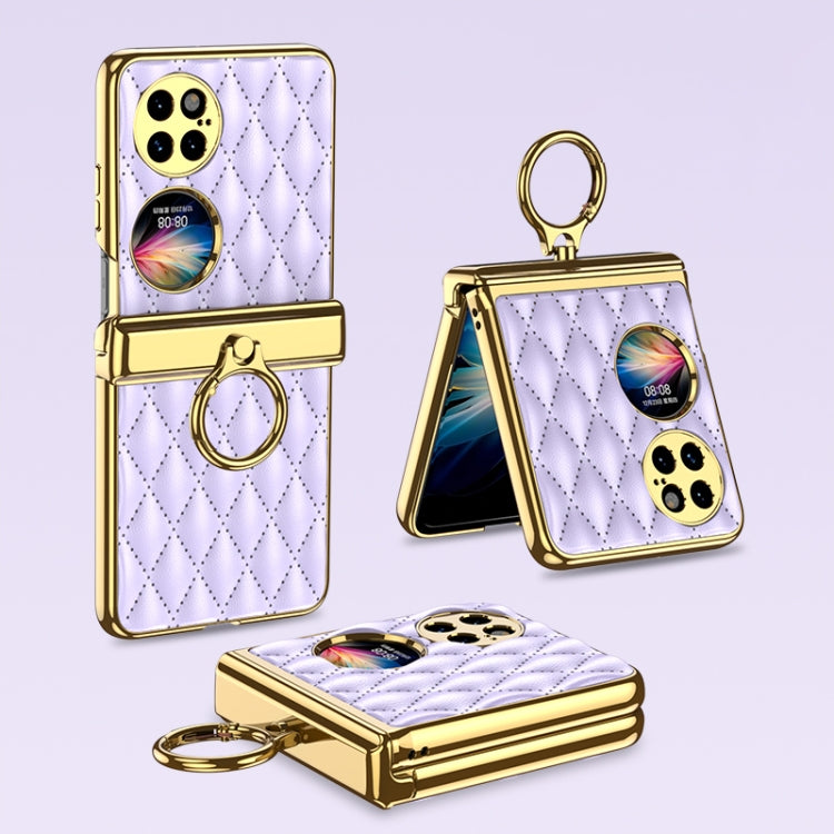 For Huawei P50 Pocket GKK Magnetic Shaft Electroplating Rhombic Plain Leather Phone Case