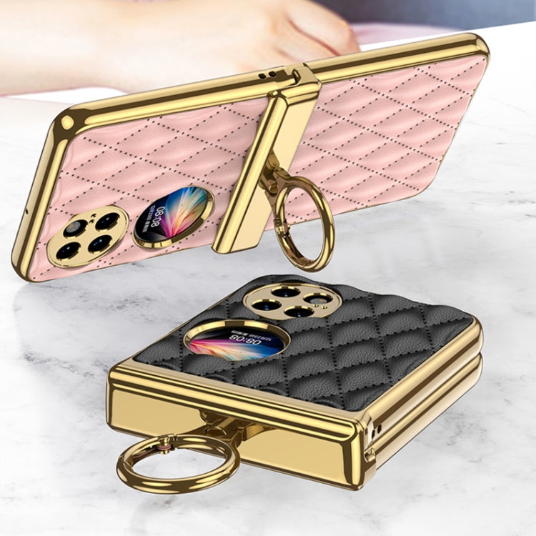 For Huawei P50 Pocket GKK Magnetic Shaft Electroplating Rhombic Plain Leather Phone Case