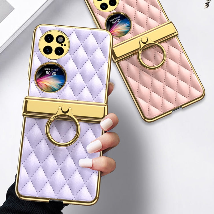 For Huawei P50 Pocket GKK Magnetic Shaft Electroplating Rhombic Plain Leather Phone Case
