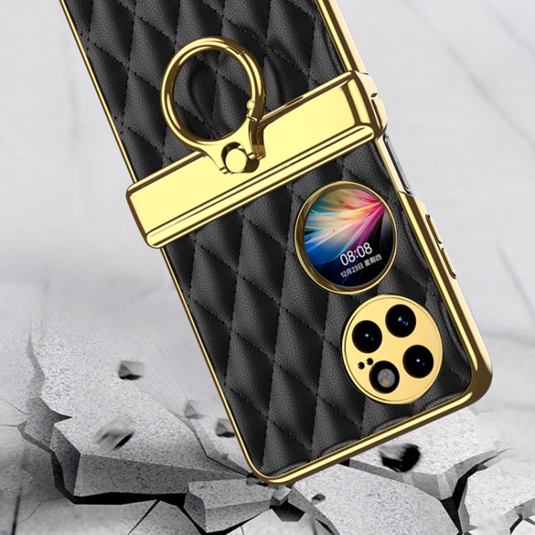 For Huawei P50 Pocket GKK Magnetic Shaft Electroplating Rhombic Plain Leather Phone Case