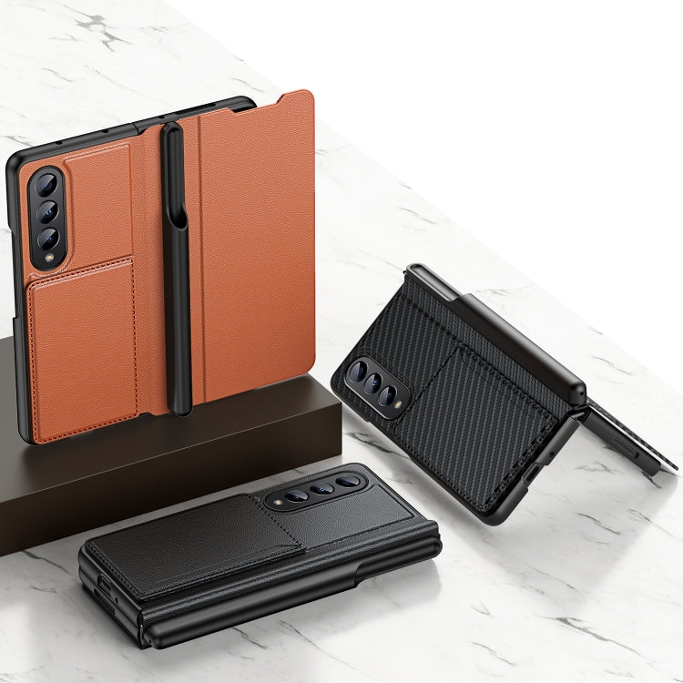 For Samsung Galaxy Z Fold4 Card Holder Phone Leather Case with Pen Slot