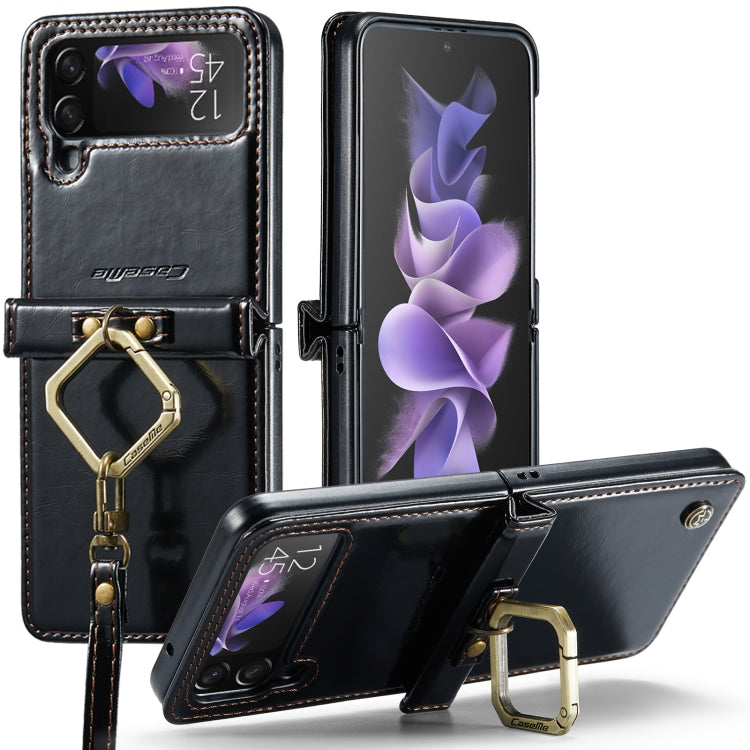 For Samsung Galaxy Z Flip3 5G CaseMe 003 Crazy Horse Texture Leather Phone Case with Lanyard