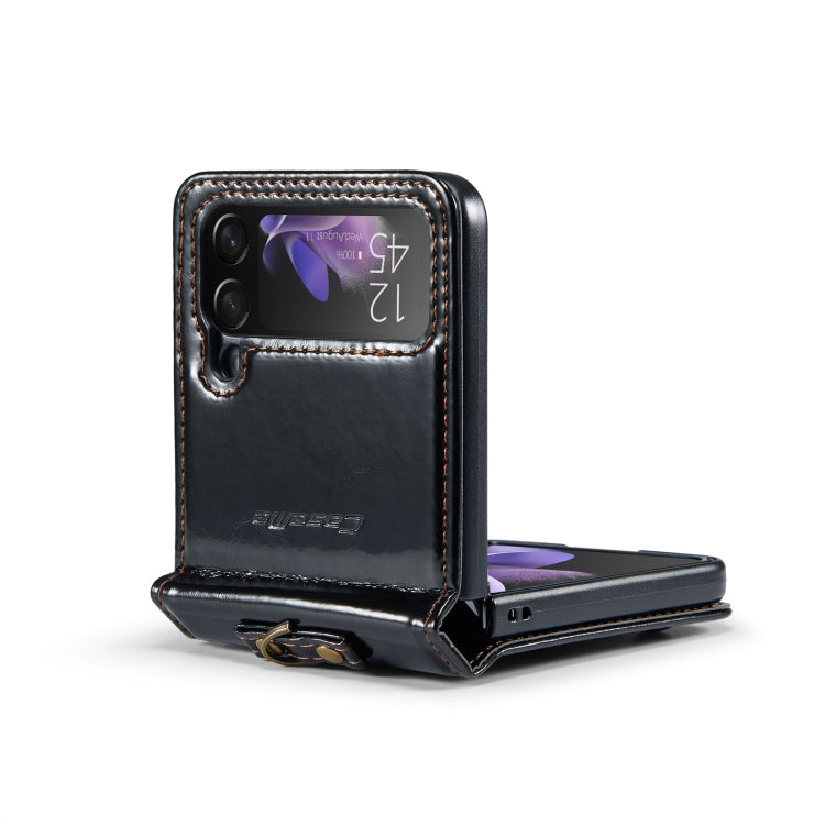 For Samsung Galaxy Z Flip3 5G CaseMe 003 Crazy Horse Texture Leather Phone Case with Lanyard