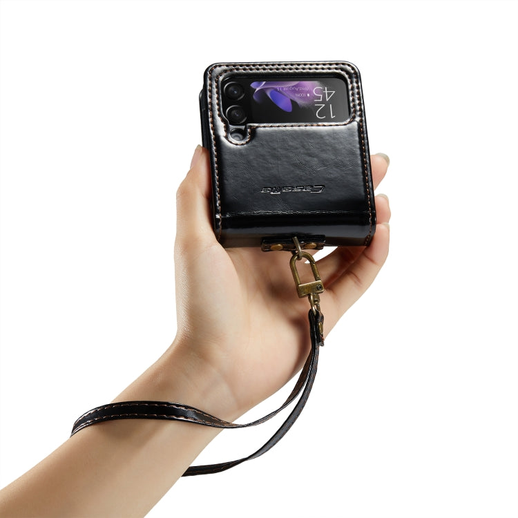 For Samsung Galaxy Z Flip3 5G CaseMe 003 Crazy Horse Texture Leather Phone Case with Lanyard