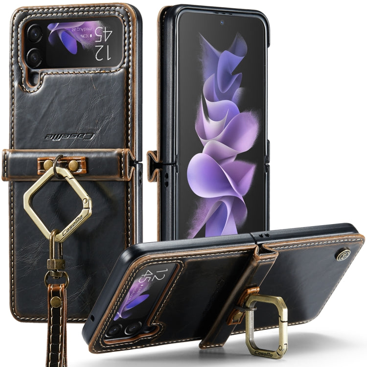 For Samsung Galaxy Z Flip3 5G CaseMe 003 Crazy Horse Texture Leather Phone Case with Lanyard