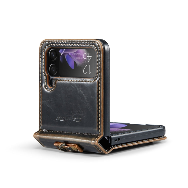For Samsung Galaxy Z Flip3 5G CaseMe 003 Crazy Horse Texture Leather Phone Case with Lanyard