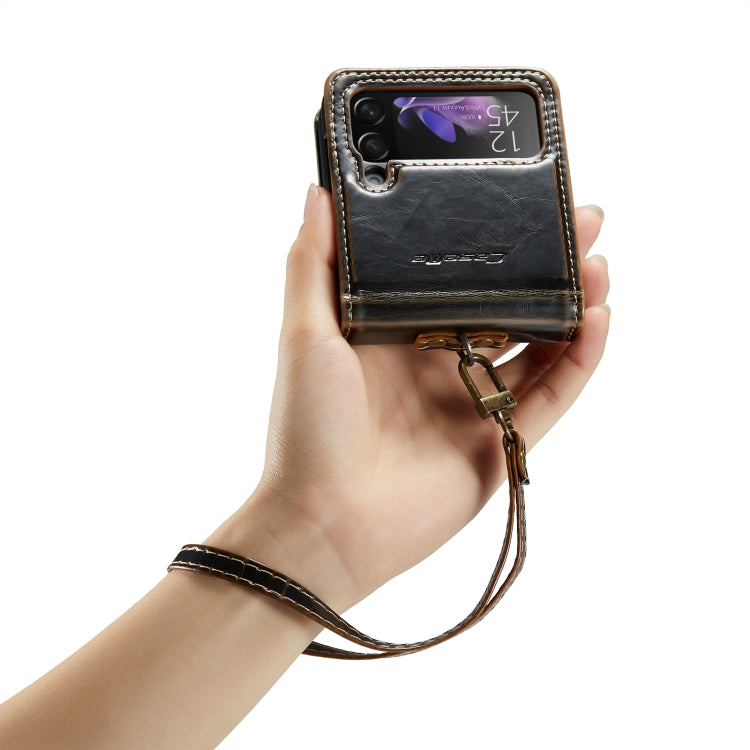 For Samsung Galaxy Z Flip3 5G CaseMe 003 Crazy Horse Texture Leather Phone Case with Lanyard