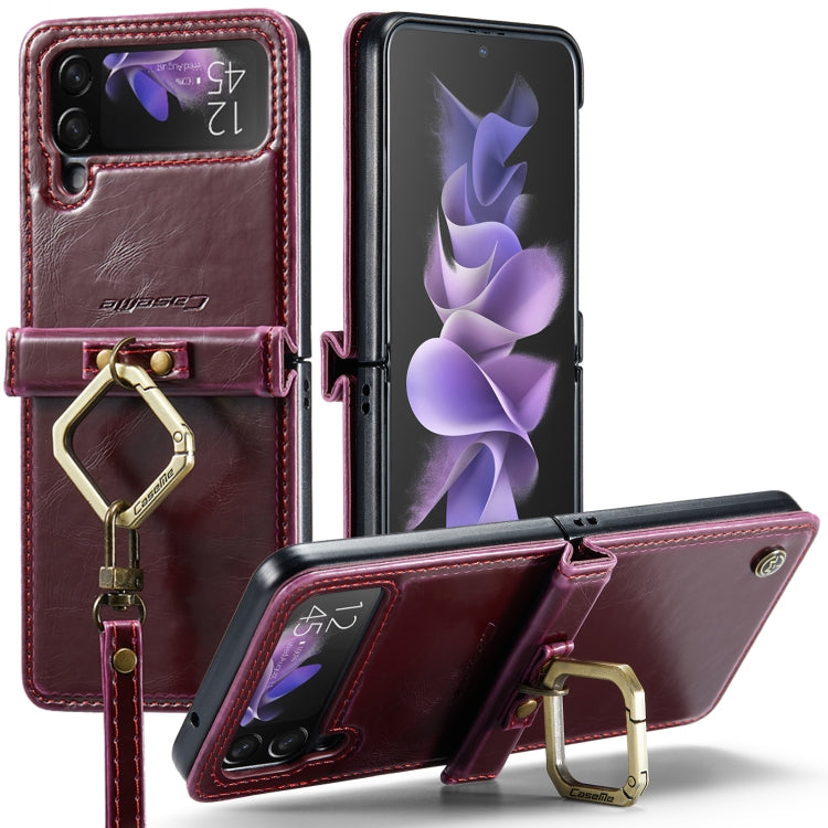 For Samsung Galaxy Z Flip3 5G CaseMe 003 Crazy Horse Texture Leather Phone Case with Lanyard