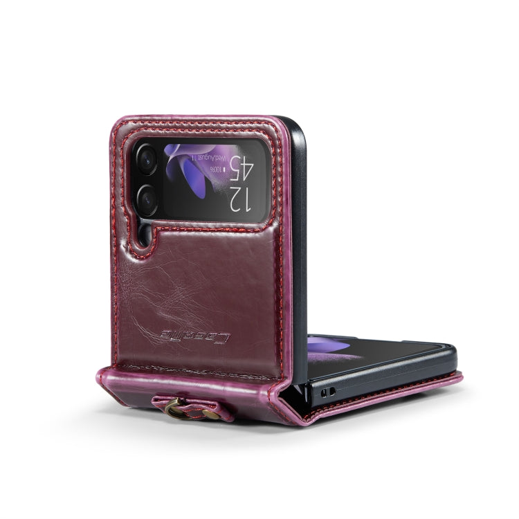 For Samsung Galaxy Z Flip3 5G CaseMe 003 Crazy Horse Texture Leather Phone Case with Lanyard