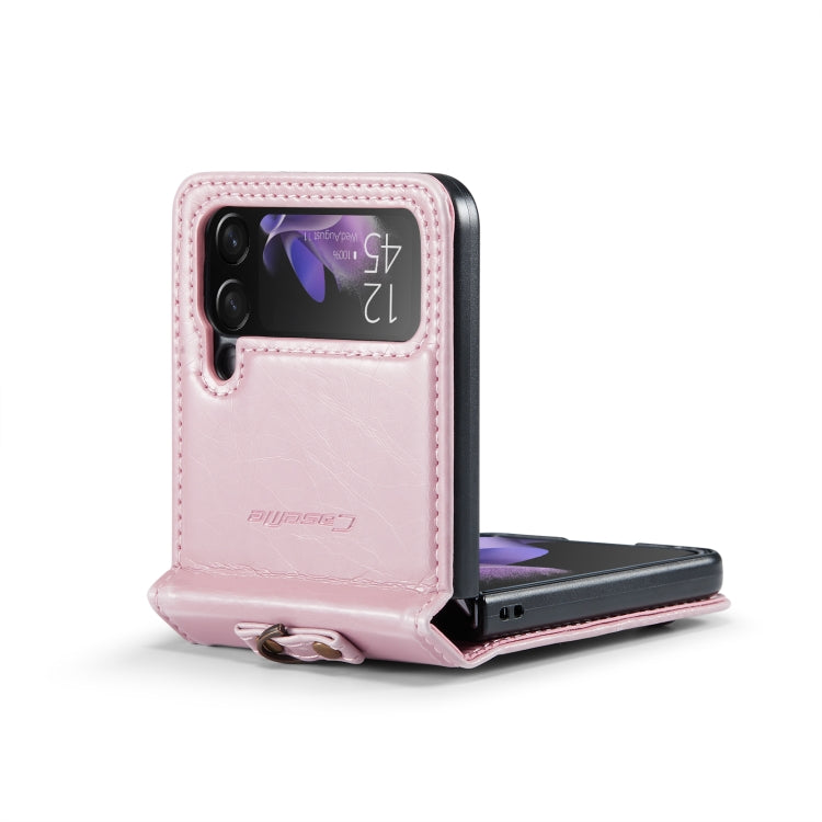 For Samsung Galaxy Z Flip3 5G CaseMe 003 Crazy Horse Texture Leather Phone Case with Lanyard
