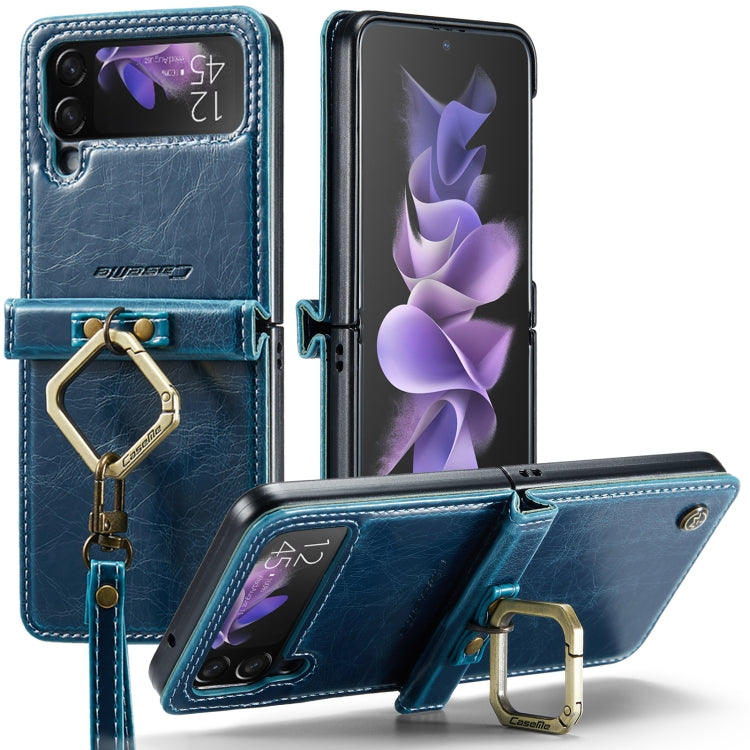 For Samsung Galaxy Z Flip3 5G CaseMe 003 Crazy Horse Texture Leather Phone Case with Lanyard