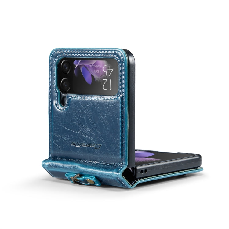 For Samsung Galaxy Z Flip3 5G CaseMe 003 Crazy Horse Texture Leather Phone Case with Lanyard