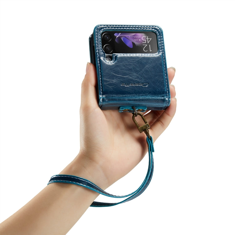 For Samsung Galaxy Z Flip3 5G CaseMe 003 Crazy Horse Texture Leather Phone Case with Lanyard