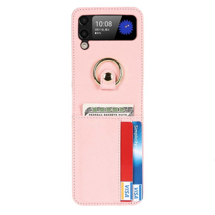 For Samsung Galaxy Z Flip4 5G Cross Texture Lanyard Ring Phone Case