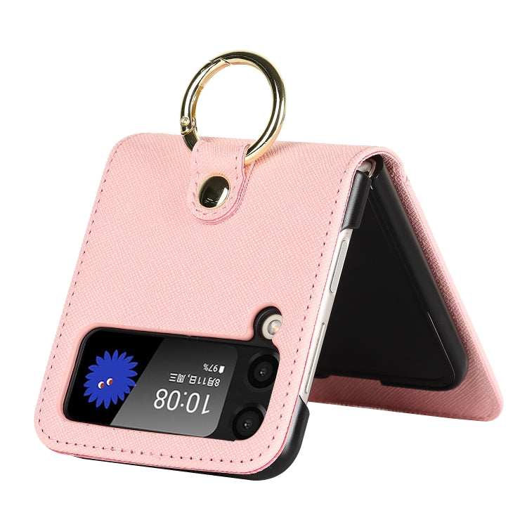 For Samsung Galaxy Z Flip4 5G Cross Texture Lanyard Ring Phone Case