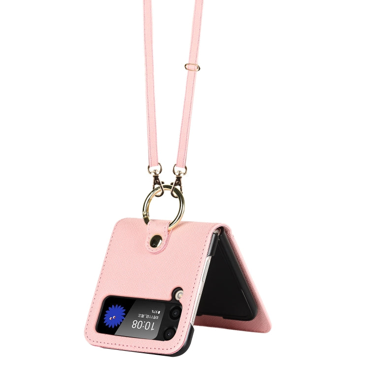 For Samsung Galaxy Z Flip4 5G Cross Texture Lanyard Ring Phone Case