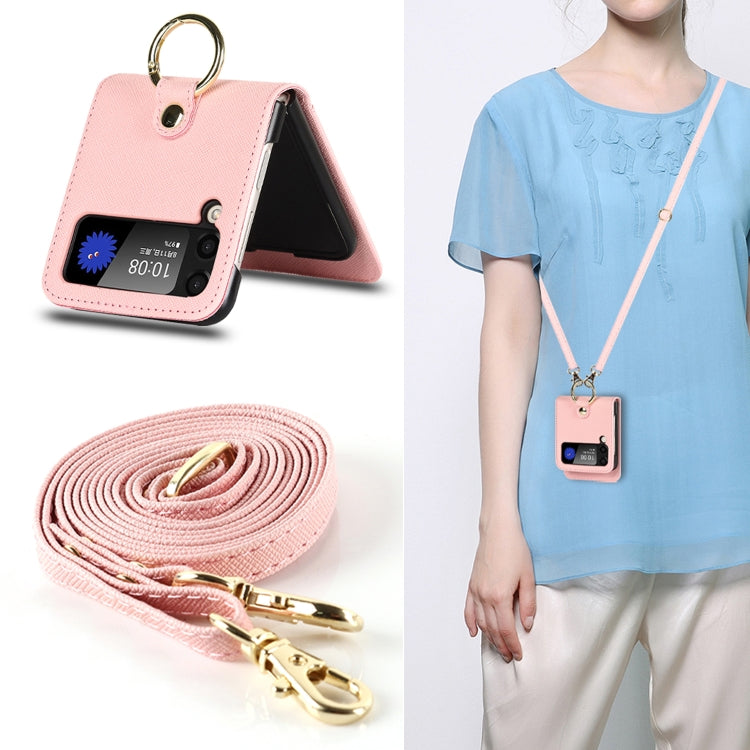 For Samsung Galaxy Z Flip4 5G Cross Texture Lanyard Ring Phone Case