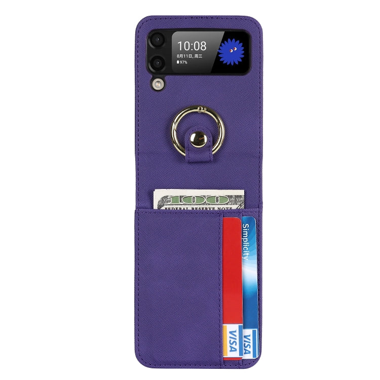 For Samsung Galaxy Z Flip4 5G Cross Texture Lanyard Ring Phone Case