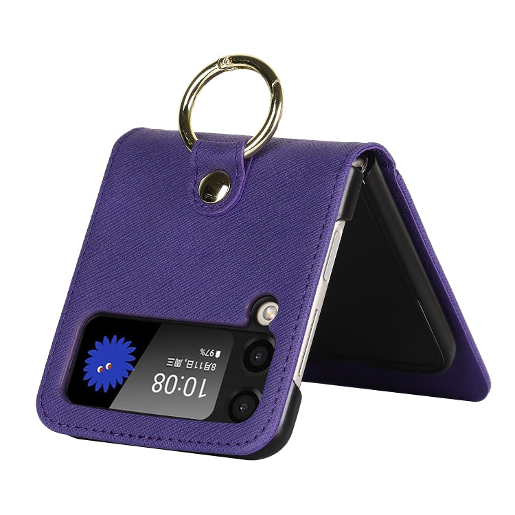 For Samsung Galaxy Z Flip4 5G Cross Texture Lanyard Ring Phone Case