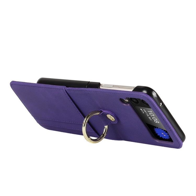 For Samsung Galaxy Z Flip4 5G Cross Texture Lanyard Ring Phone Case
