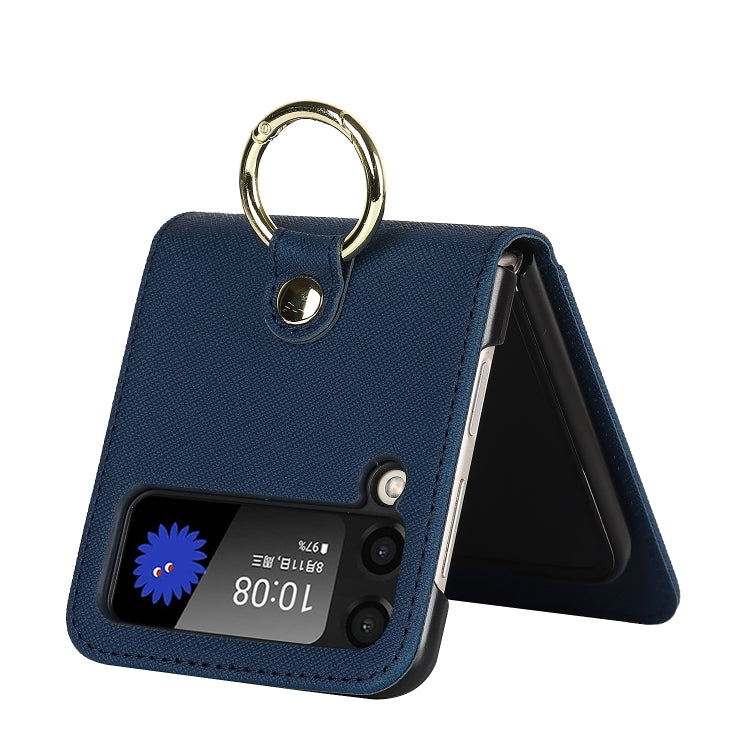 For Samsung Galaxy Z Flip4 5G Cross Texture Lanyard Ring Phone Case