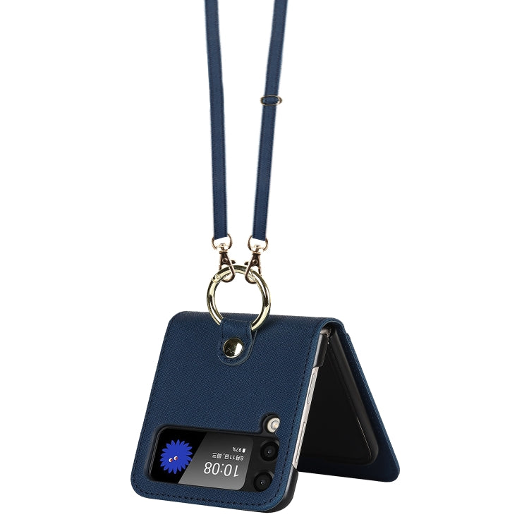 For Samsung Galaxy Z Flip4 5G Cross Texture Lanyard Ring Phone Case
