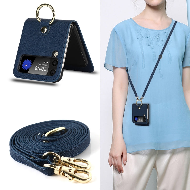 For Samsung Galaxy Z Flip4 5G Cross Texture Lanyard Ring Phone Case